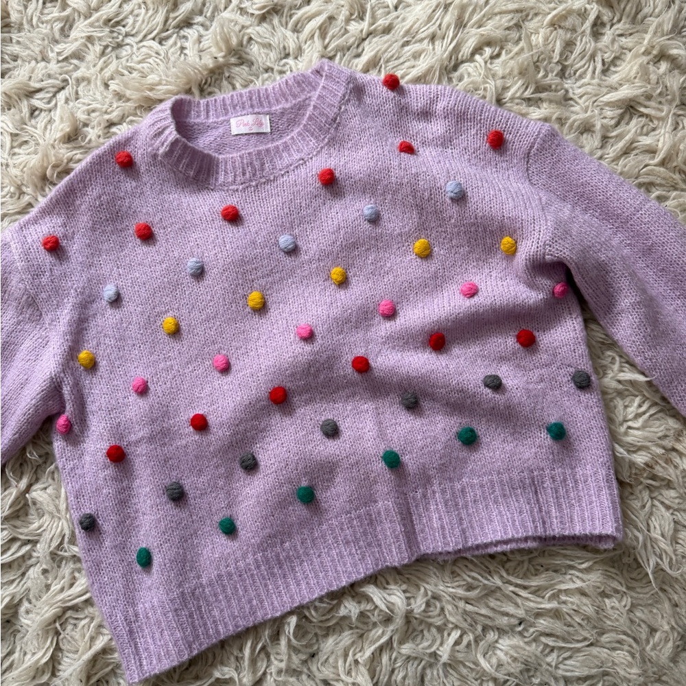 Pink Lily Purple Crew Neck Sweater with Red Accents